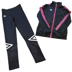 Lot of 2 Umbro Girl's Leggings and Zip Up Lightweight Jacket, size 10-12